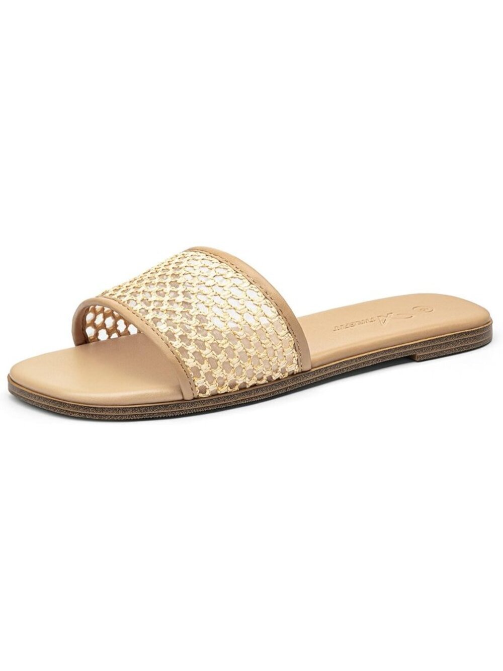 Women's Natural Braided Summer Flat Sandals Comfortable Square Toe Slip On Slide